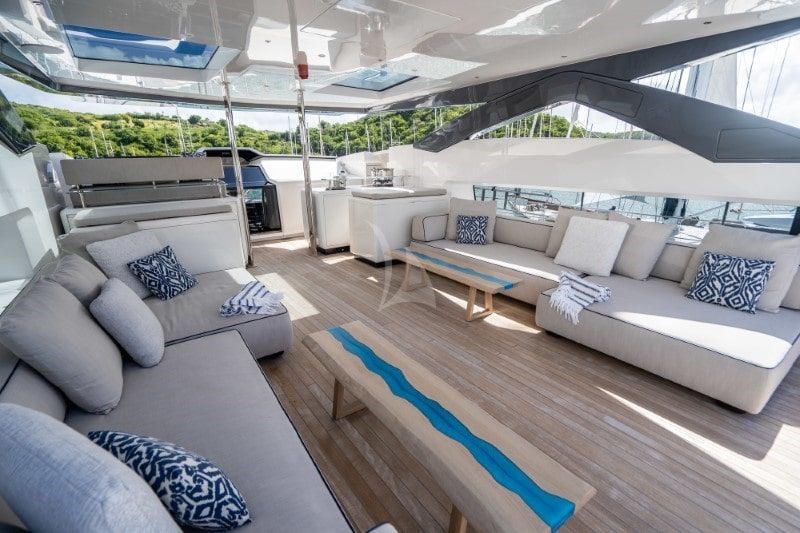 Never Blue yacht upper deck seating